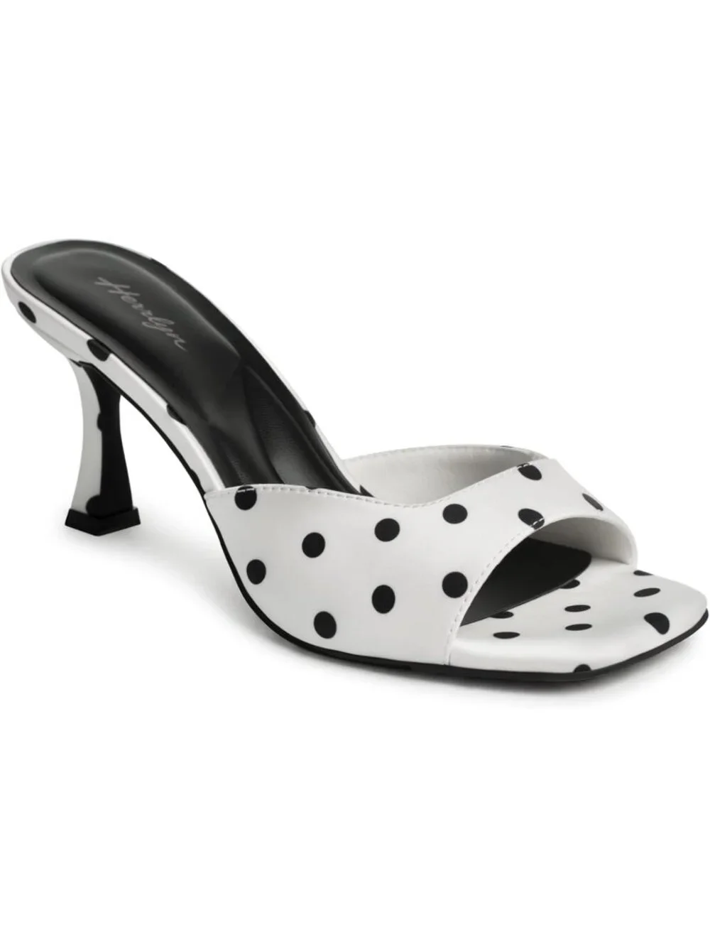 Women's White Polka Dots Summer Square Toe Slingback Sexy Backless Heeled Sandal